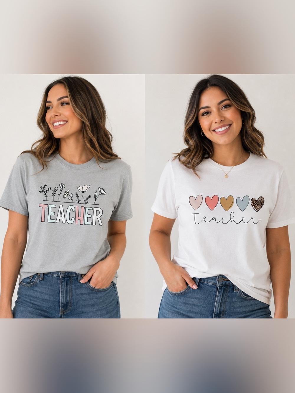 Teacher Graphic Tee for Women - Gray & White L & 1 XL